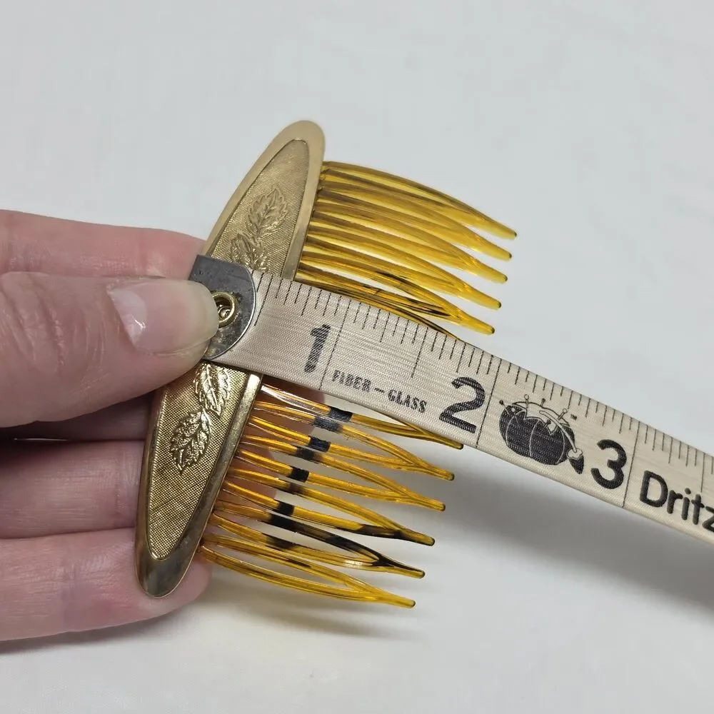Vintage Art Deco Hair Comb Side Pick Floral Metal Accent USA 60s Boho Hippie
